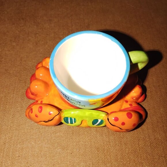 Colorful Crab-Themed Ceramic Souvenir Espresso Cup With Holder - Picture 1 of 6